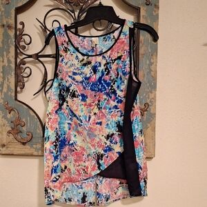 Chenault Asymmetrical Pink and Blue Sleeveless Tank Top. Size SMALL